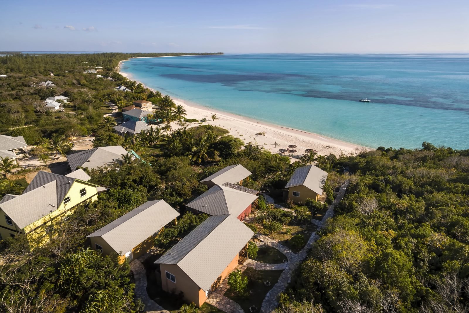 Cottages set back from the beach on Cat Island